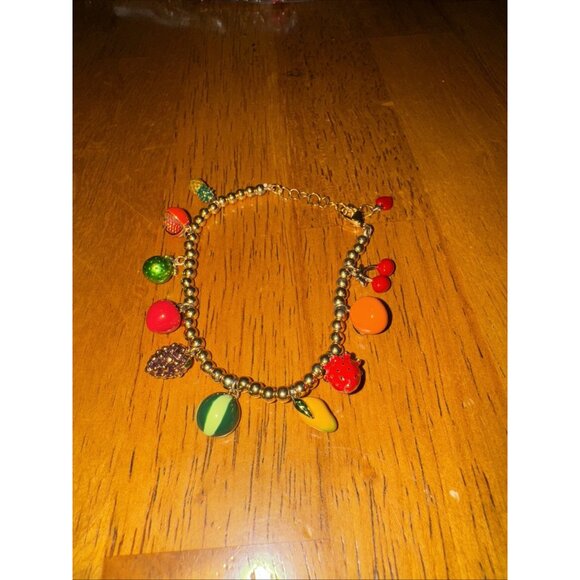 🍒Piper K Multi Fruit Charm Adjustable Charm Bracelet with Gold Bead Chain NWOB - Picture 3 of 6
